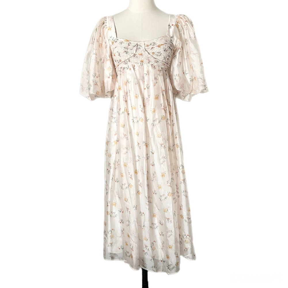 Worth Collective Harlow Maxi Dress Cream Puff Sleeve Floral Bump Friendly Small